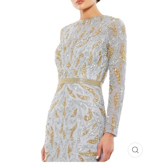 Mac Duggal BEADED LONG SLEEVE EVENING GOWN size 8 in platinum gold NEW $598 - Picture 3 of 12